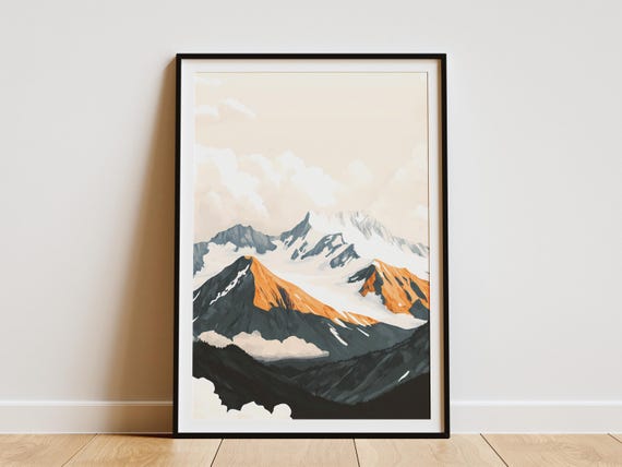 Mountain Peak Poster Snowy Peak Art Print Clouds Over Mountains Landscape Wall Art Modern Minimalist Home Decor Nature Print Abstract