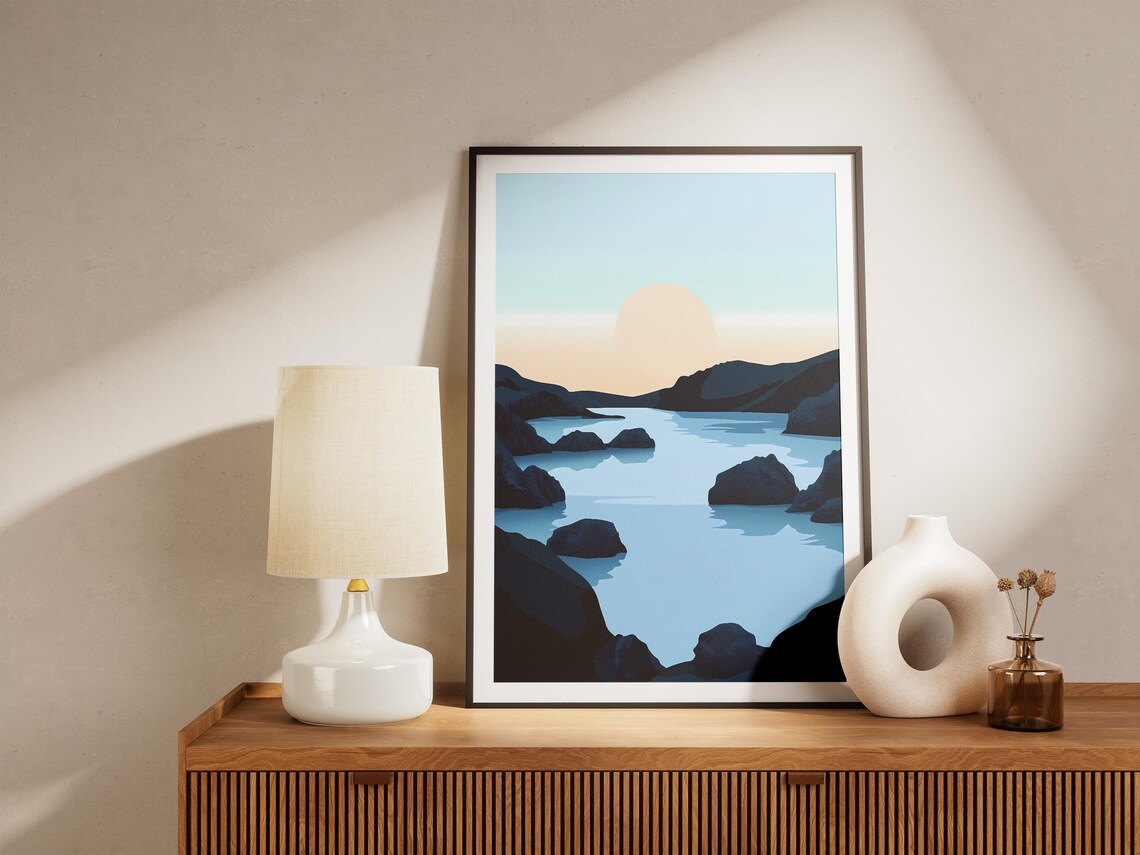 Iceland Blue Lagoon Moonlit Rocky Geothermal Water Landscape Poster - Image 5