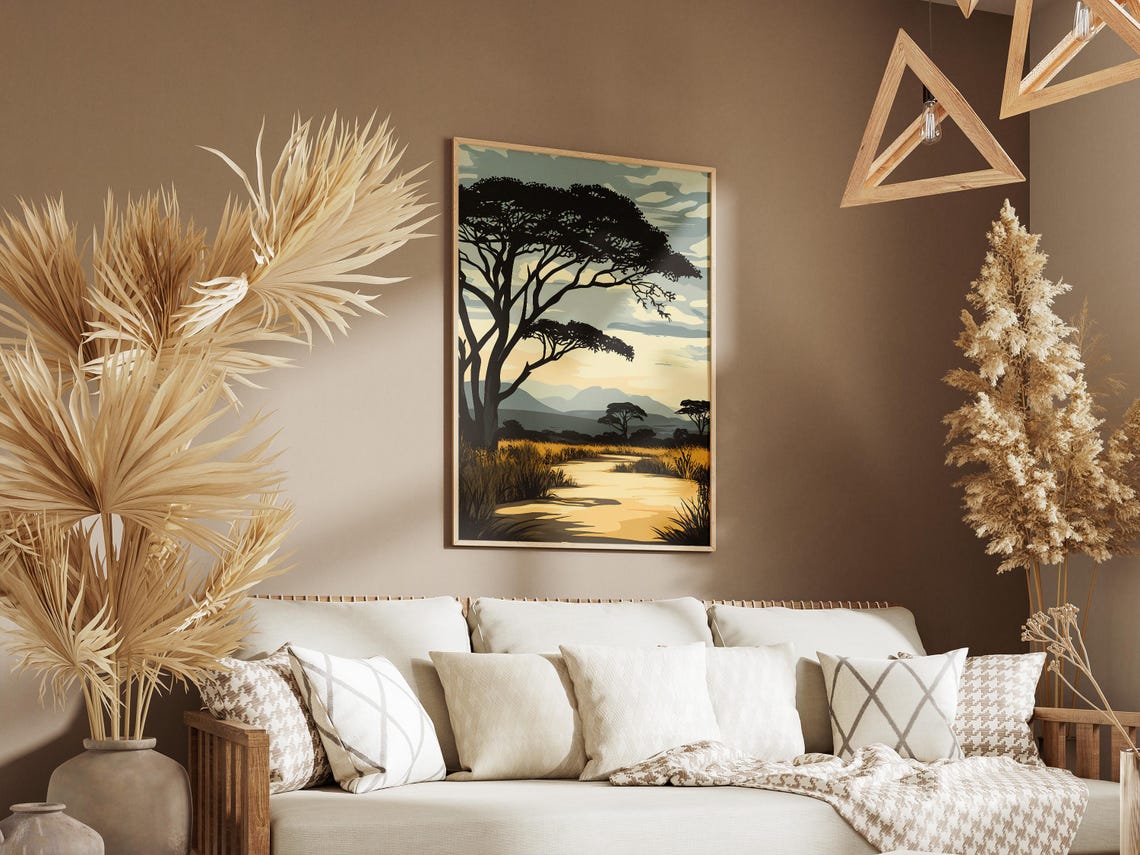 Selous Game Reserve Tanzania African Savanna Sunset Travel Poster - Image 3