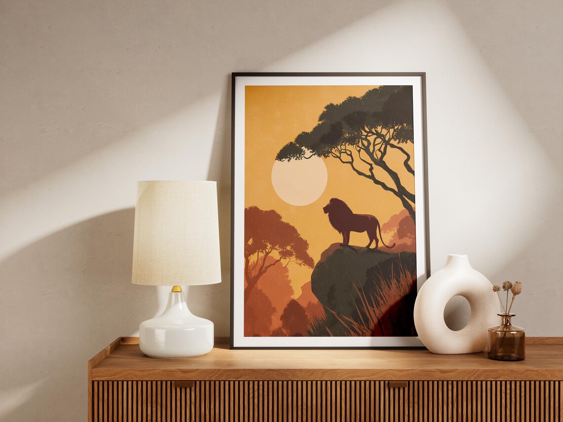 Majestic Lion Silhouette On Rock Over African Savanna Sunset Poster - Image 4