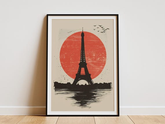Eiffel Tower Poster Paris Cityscape Print Red And Black Art French Travel Poster Modern Architecture Illustration Geometric City