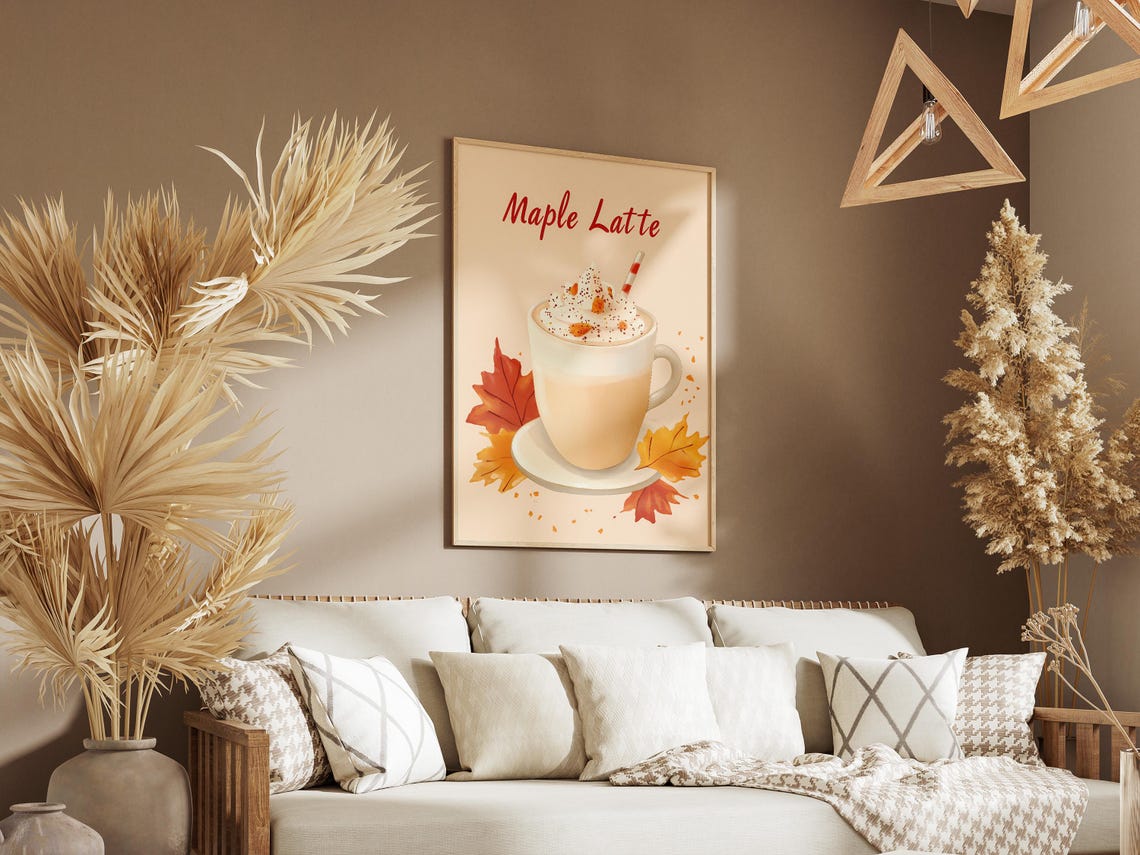 Autumn Maple Latte Fall Whipped Cream Cozy Cafe Illustration Poster - Image 3