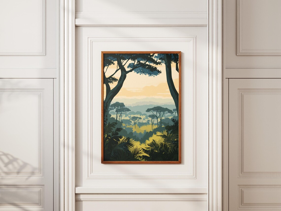 Tropical Jungle Valley Poster Lush Green Forest Wall Decor Gift - Image 2