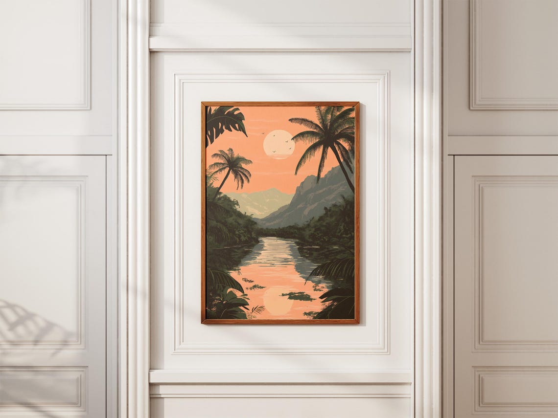 Honduras Rio Platano Sunset River Palms Mountains Dusk Poster - Image 2