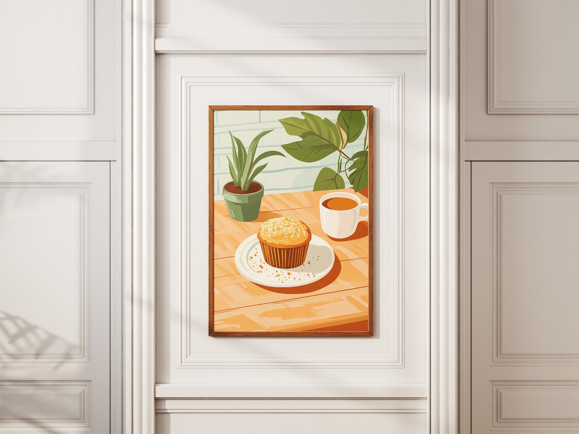 Streusel Muffin Cup of Tea Wooden Table Morning Kitchen Poster - Image 2