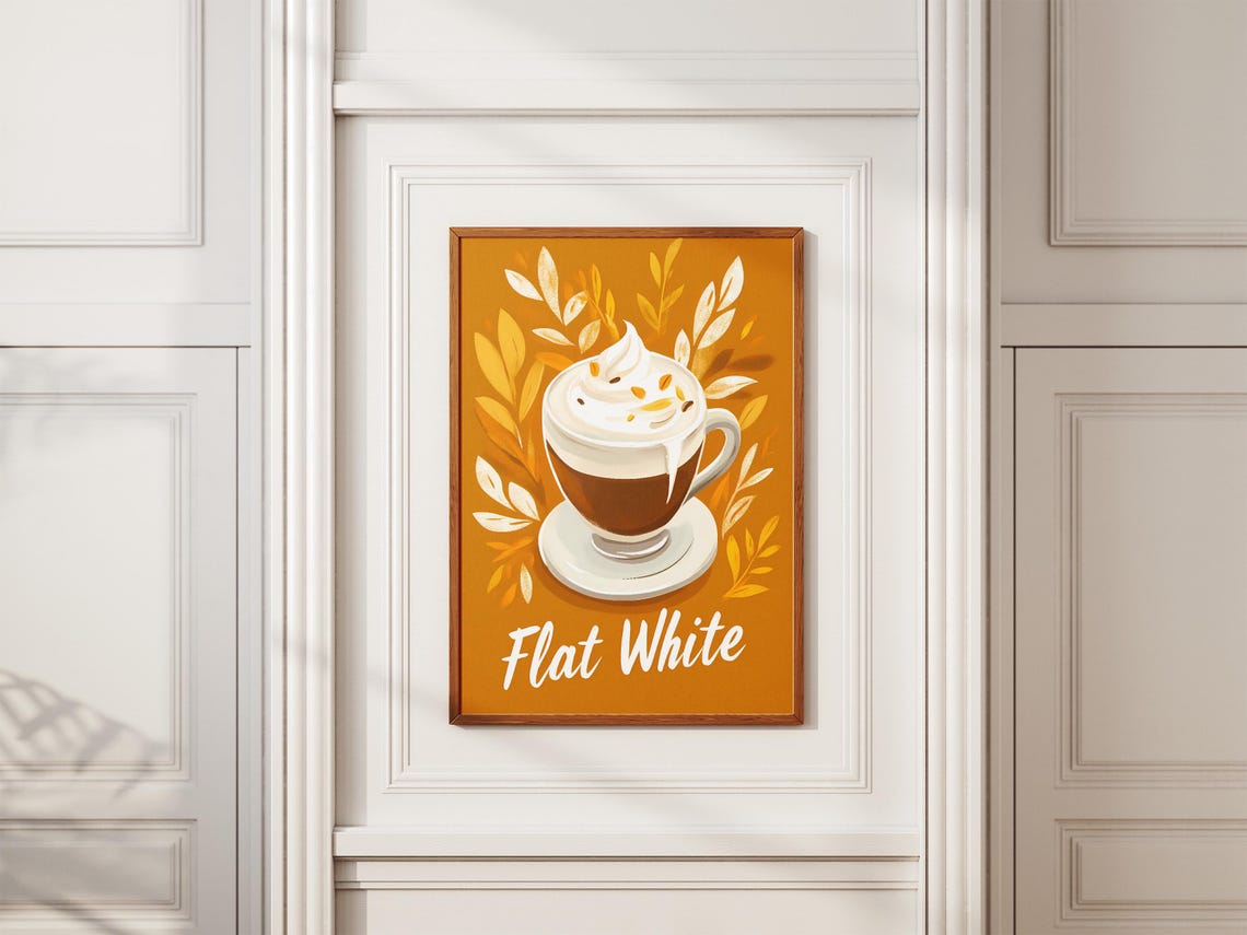 Flat White Autumn Orange Leaf Motif Warm Fall Cafe Menu Poster - Image 2