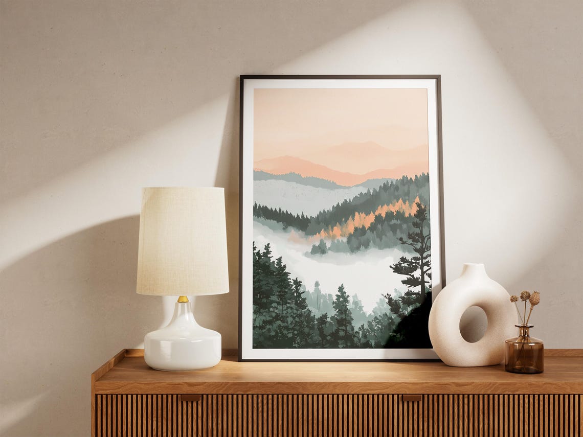 Misty Forest Valley With Layered Pine Ridges in Soft Fog Poster - Image 5