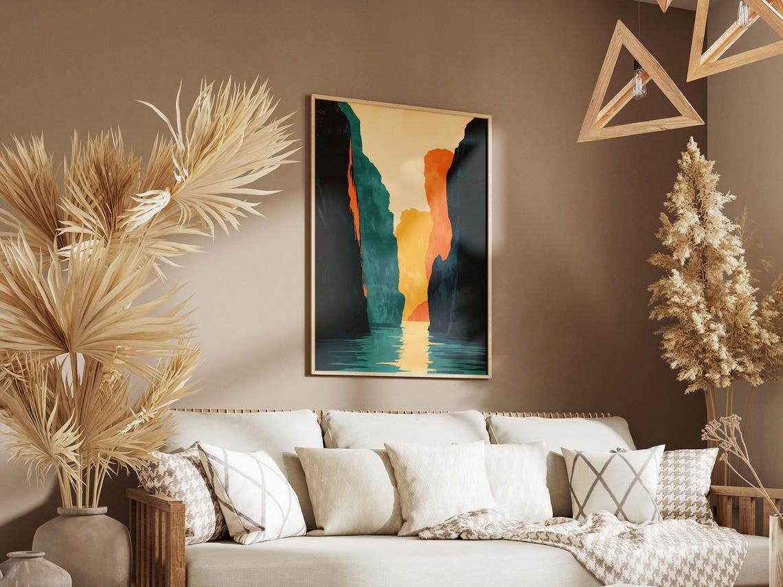 Son Doong Cave Canyon Glowing Orange Light Dark Cliffs Poster - Image 3