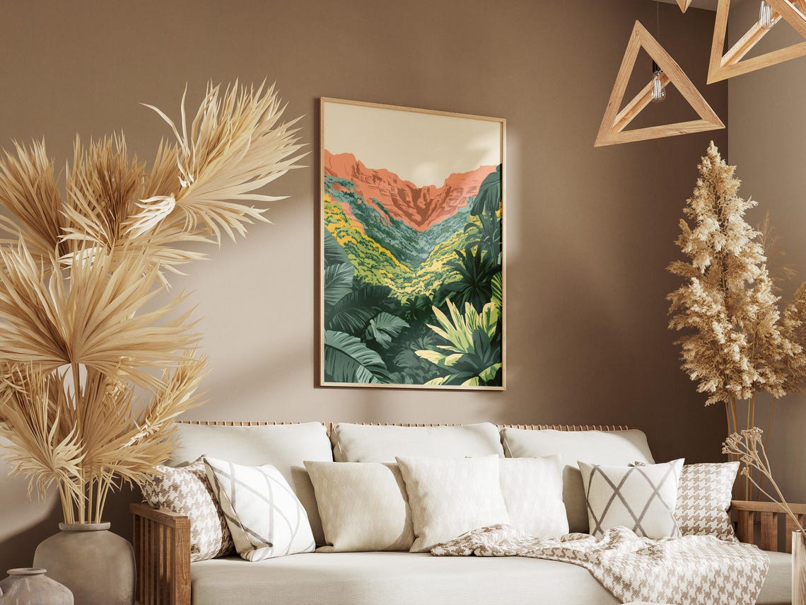 Lush Green Canyon Tropical Botanical Valley Landscape Poster - Image 3