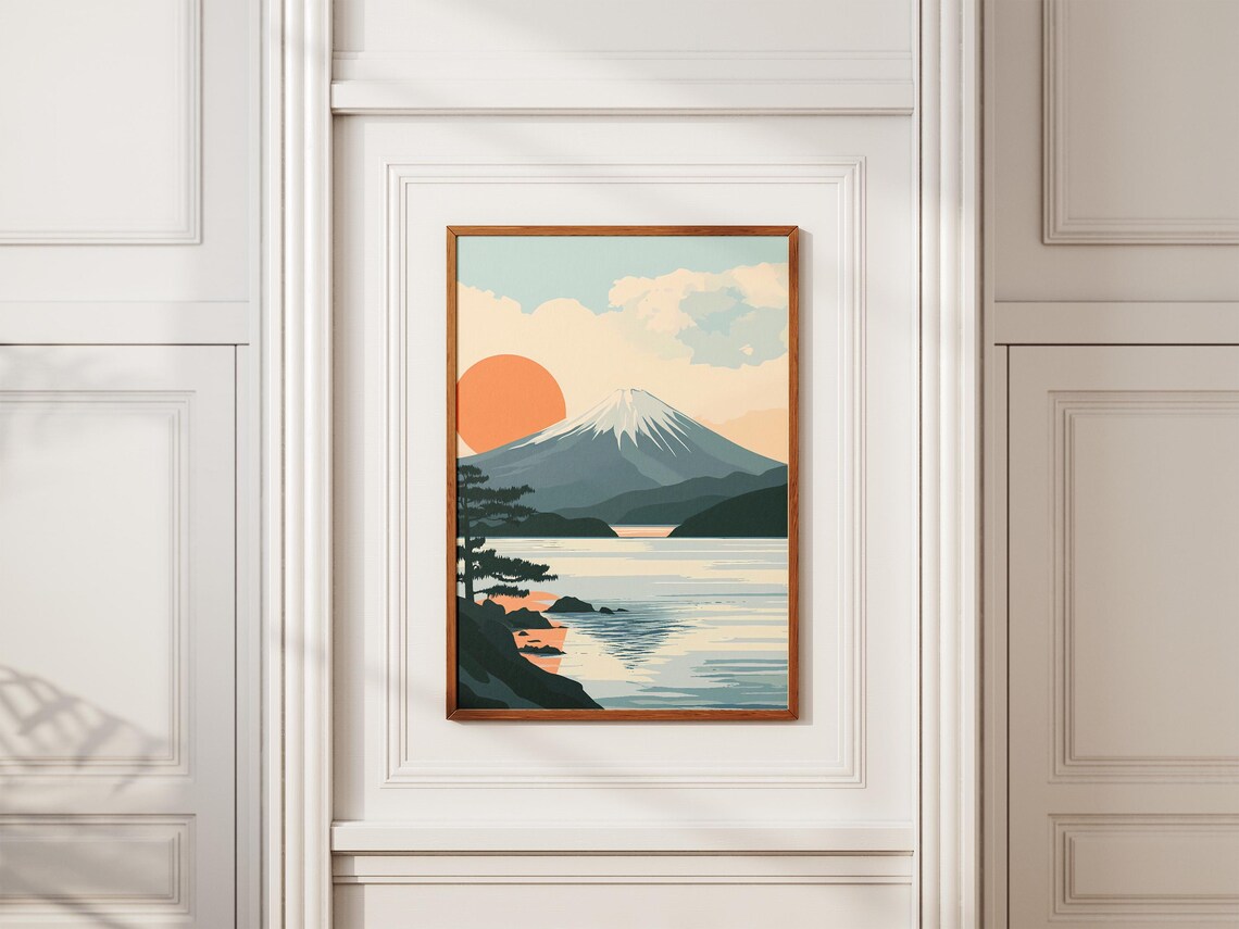 Mount Fuji Japan Sunrise Coral Sun Pine Lake Reflection Poster - Image 2