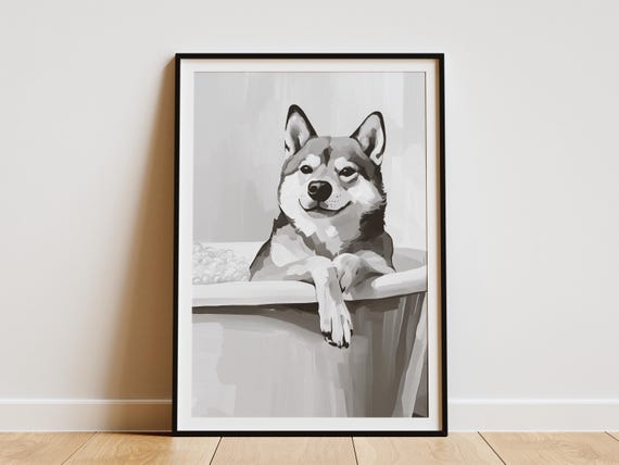 Shiba Inu Bubble Bath Poster Dog Wall Art Print Cute Puppy Bathroom Decor Funny Animal Picture Lover Gift