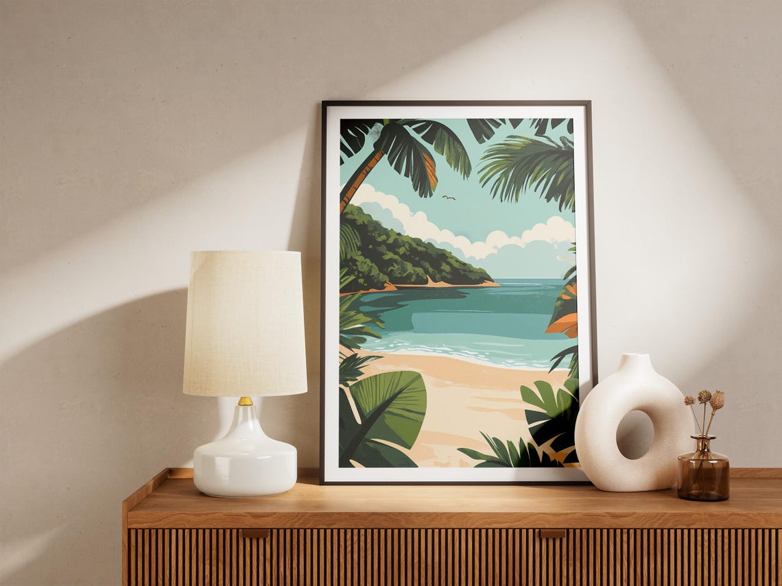 Costa Rica Tropical Beach Palm Trees Turquoise Cove Travel Poster - Image 5