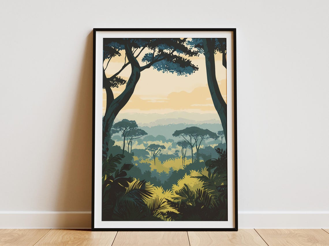 Tropical Jungle Valley Poster Lush Green Forest Wall Decor Gift