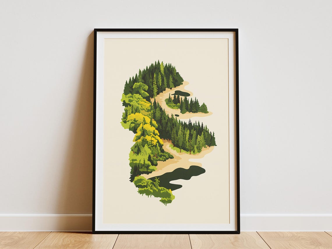 Aerial Forest Island Minimalist Map Style Art Poster Scenic Nature