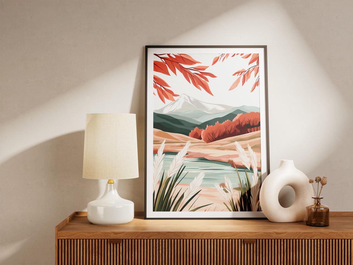 Snowy Peak Rising Over an Autumn Meadow With Pampas Grass Poster - Image 5