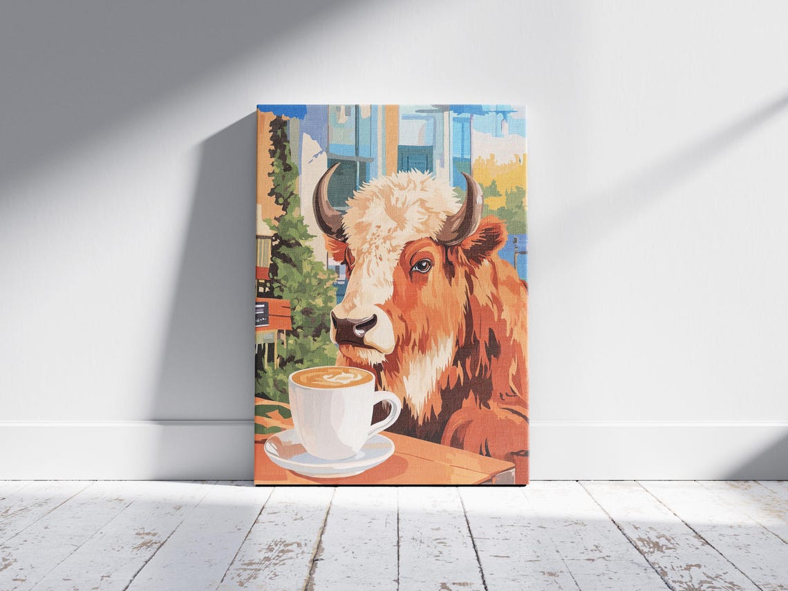 Bison Coffee Shop Poster Animal Cafe Art Print Whimsical Wall Decor Bistro Lover Gift Contemporary Home - Image 2