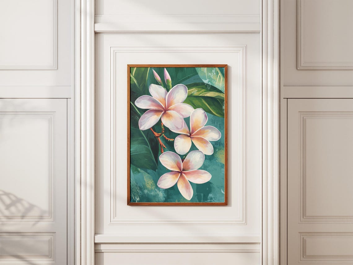 Tropical Frangipani Flowers Botanical Art Print - Image 2