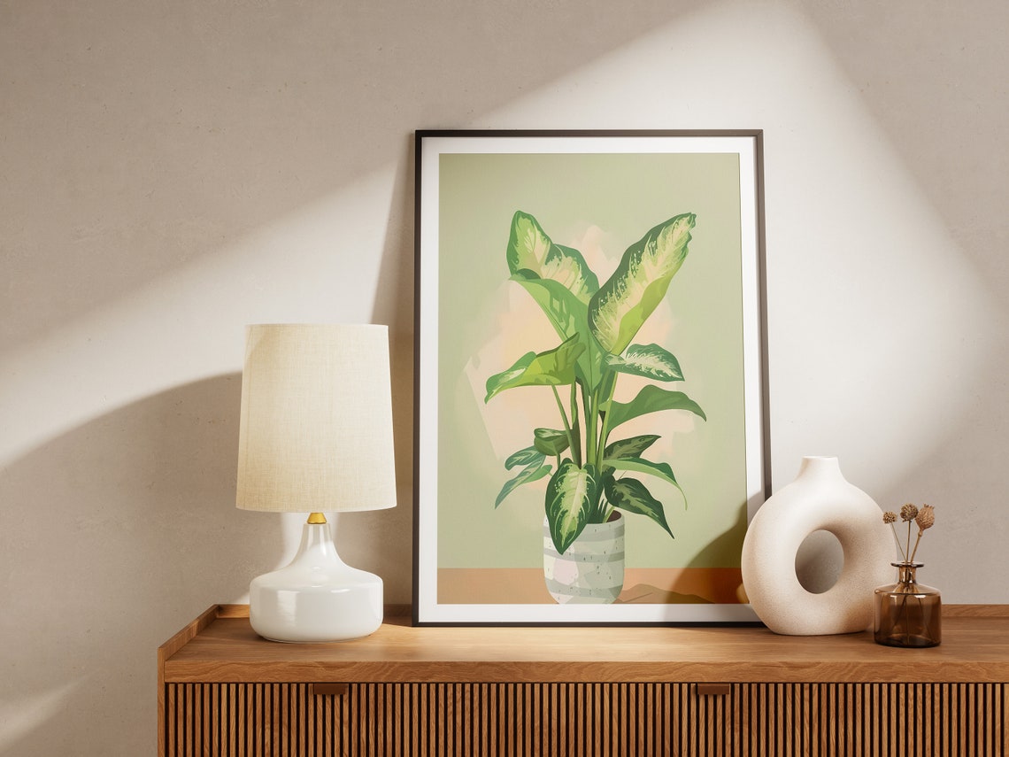 Dieffenbachia Potted Plant Variegated Leaf Botanical Art Poster - Image 2