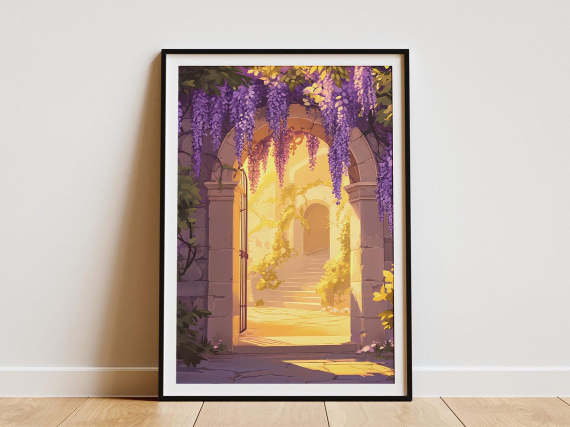 Wisteria Archway Golden Light Stone Garden Gateway Spring Poster