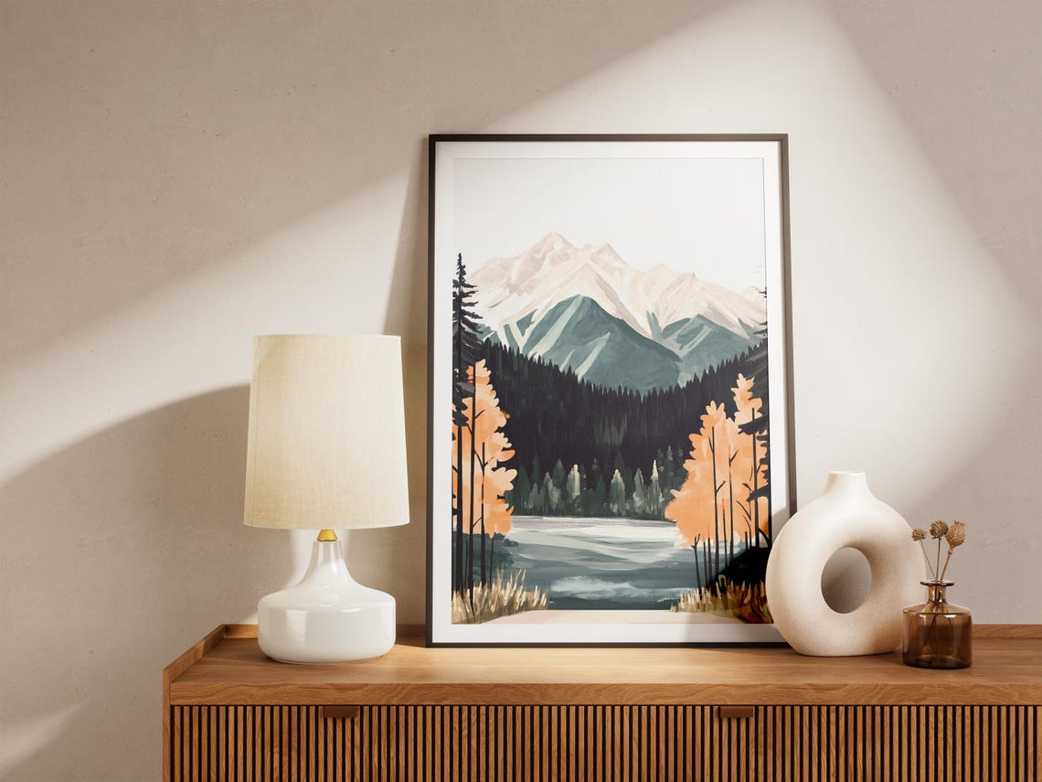 Golden Larch Trees by a Still Misty Mountain Lake Autumn Poster - Image 5