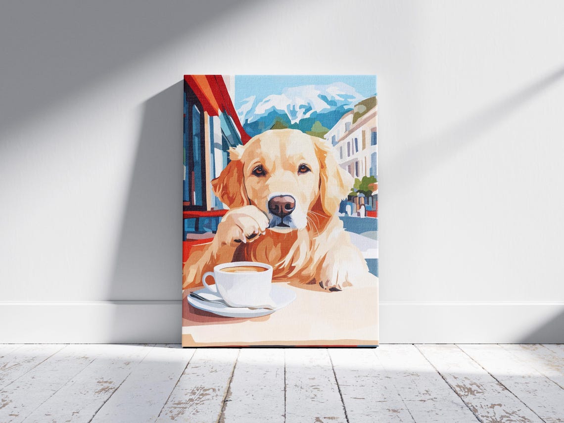 Golden Retriever Coffee Poster Dog Cafe Wall Decor Animal Gift Decor - Image 2