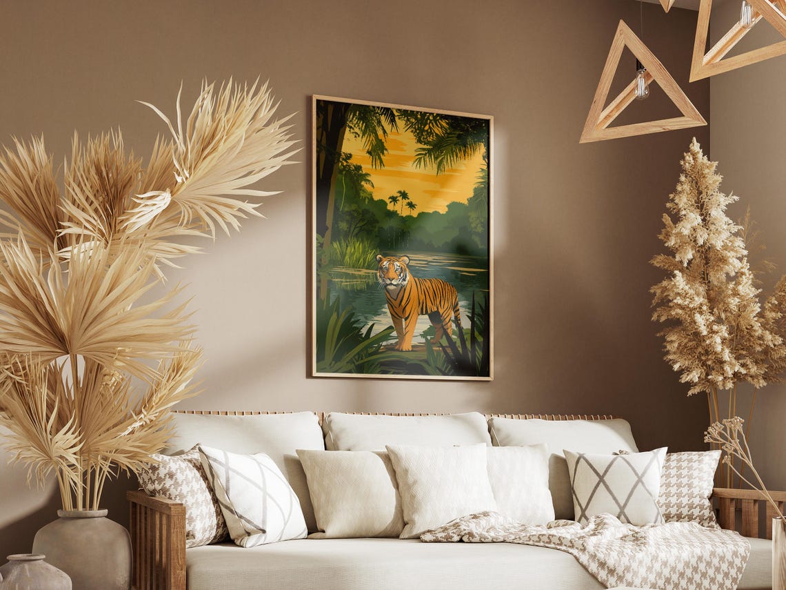Bengal Tiger In The Sundarbans National Park India Wildlife Art Print Jungle Poster Vintage Travel Poster Nature Illustration Indian Tiger - Image 3