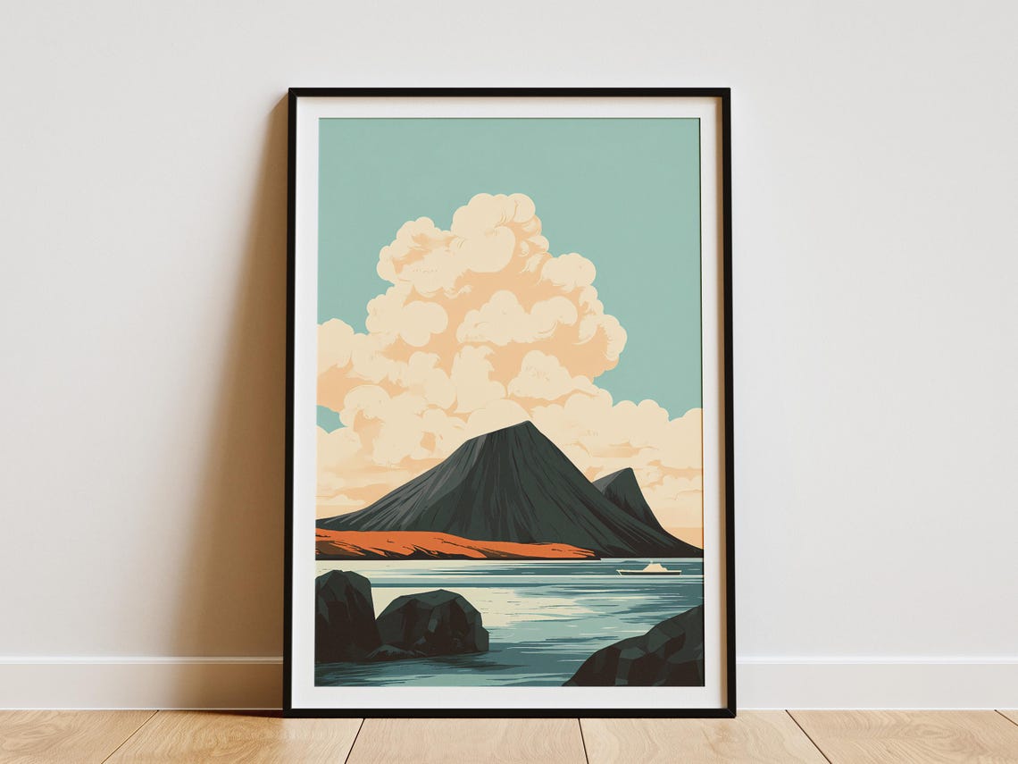 Surtsey Iceland Volcanic Island Cone Sea Dramatic Cloud Poster