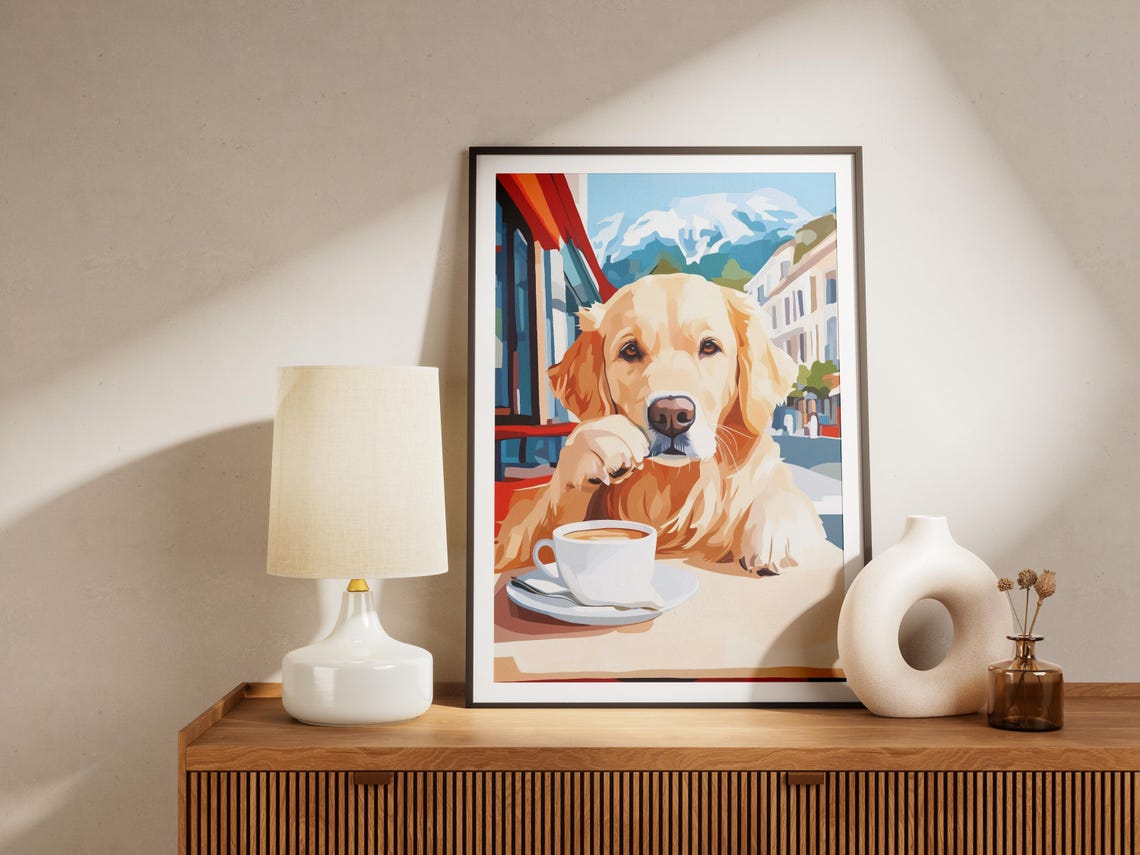 Golden Retriever Coffee Poster Dog Cafe Wall Decor Animal Gift Decor - Image 4