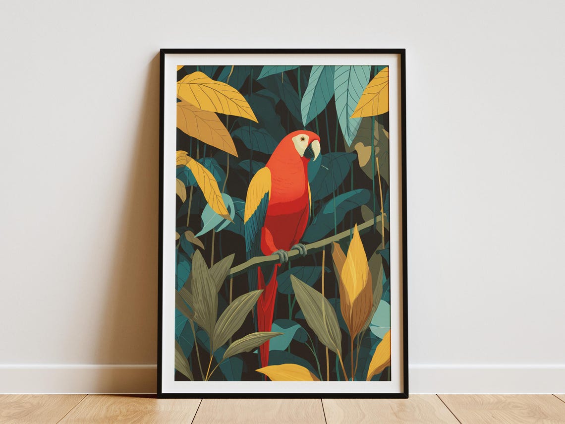 Scarlet Macaw Parrot Rainforest Canopy Bold Tropical Bird Art Poster