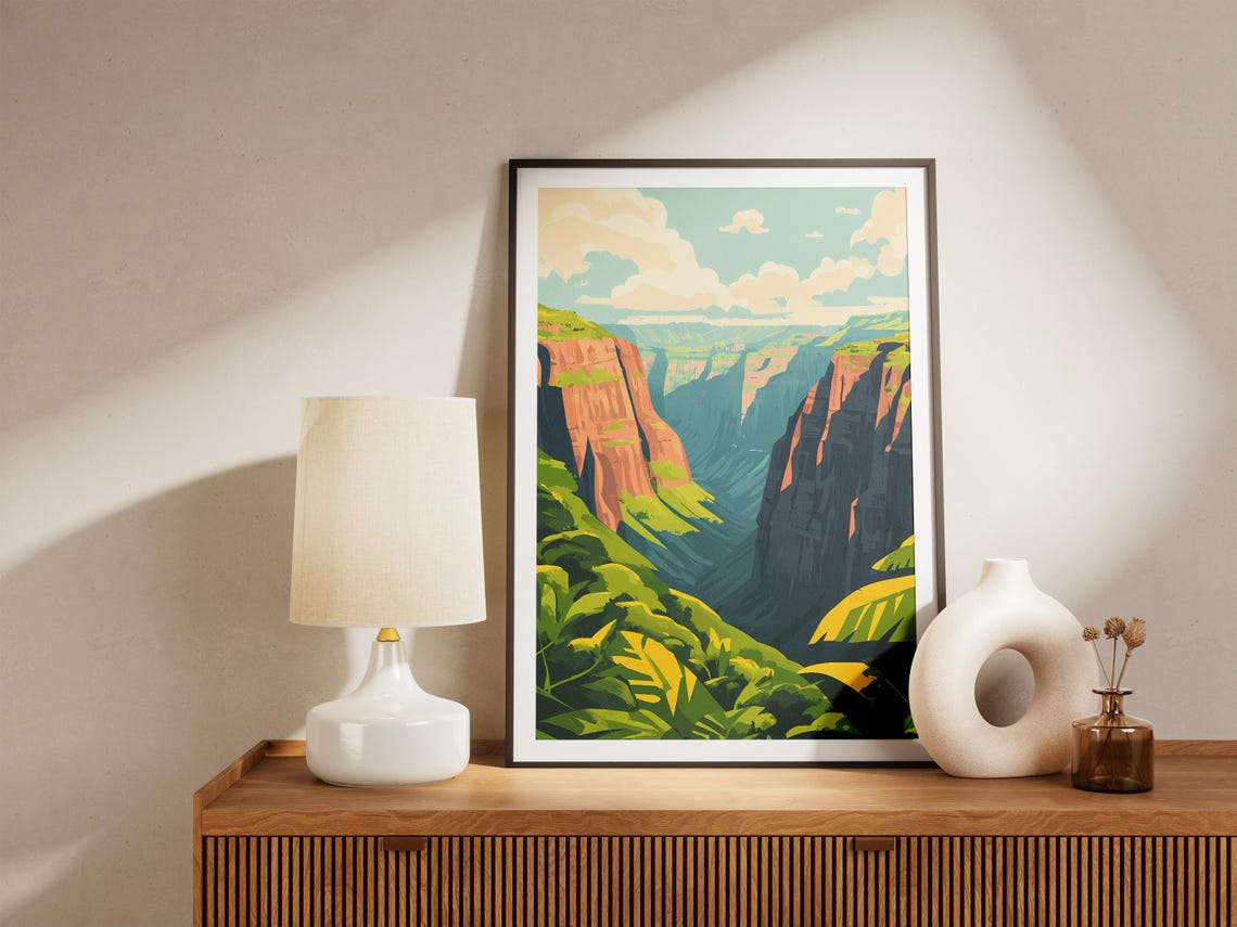 Waimea Canyon Kauai Shadowed Cliffs Tropical Banana Leaves Poster - Image 5