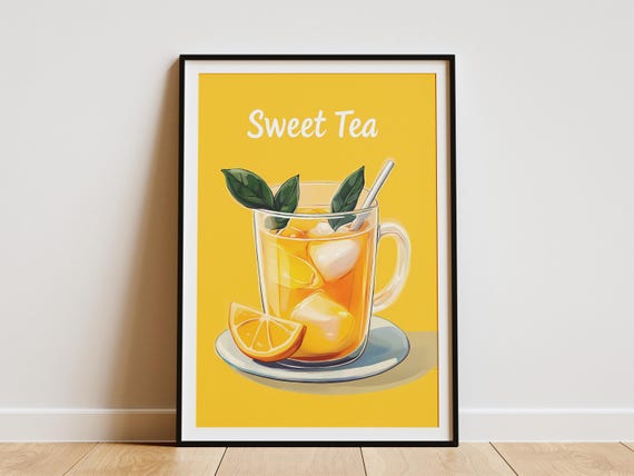 Sweet Tea Drink Poster Orange Tea Illustration Summer Beverage Print Flat Art Drink Poster Food Illustration Kitchen Decor Orange Slice