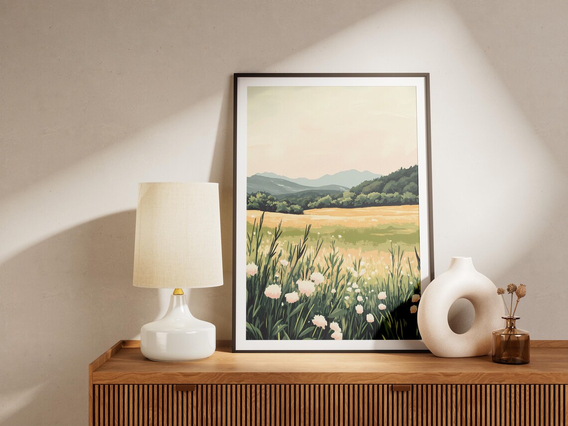Wildflower Meadow Leading to a Golden Field Mountain Vista Poster - Image 5