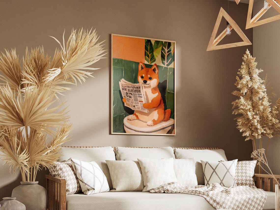 Shiba Inu Puppy Art Print Funny Dog Newspaper Poster Toilet Humor Bathroom Wall Decor Cute Animal Pet Lover Gift Unique Home - Image 3