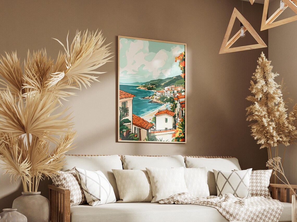 Italian Coastal Village With White Houses Over Blue Sea Poster - Image 3