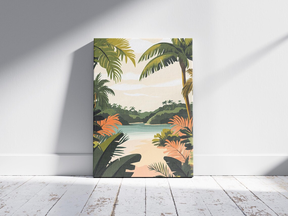 Tropical Beach Poster Palm Tree Frame Island Cove Wall Decor Gift - Image 2