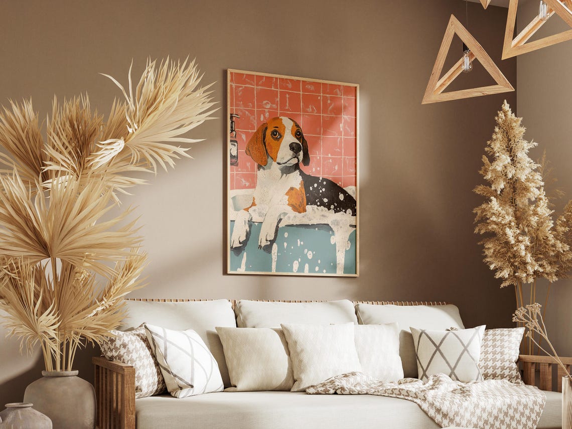 Sweet Beagle Puppy Resting Chin-Deep in a Foamy Bubble Bath Poster - Image 3