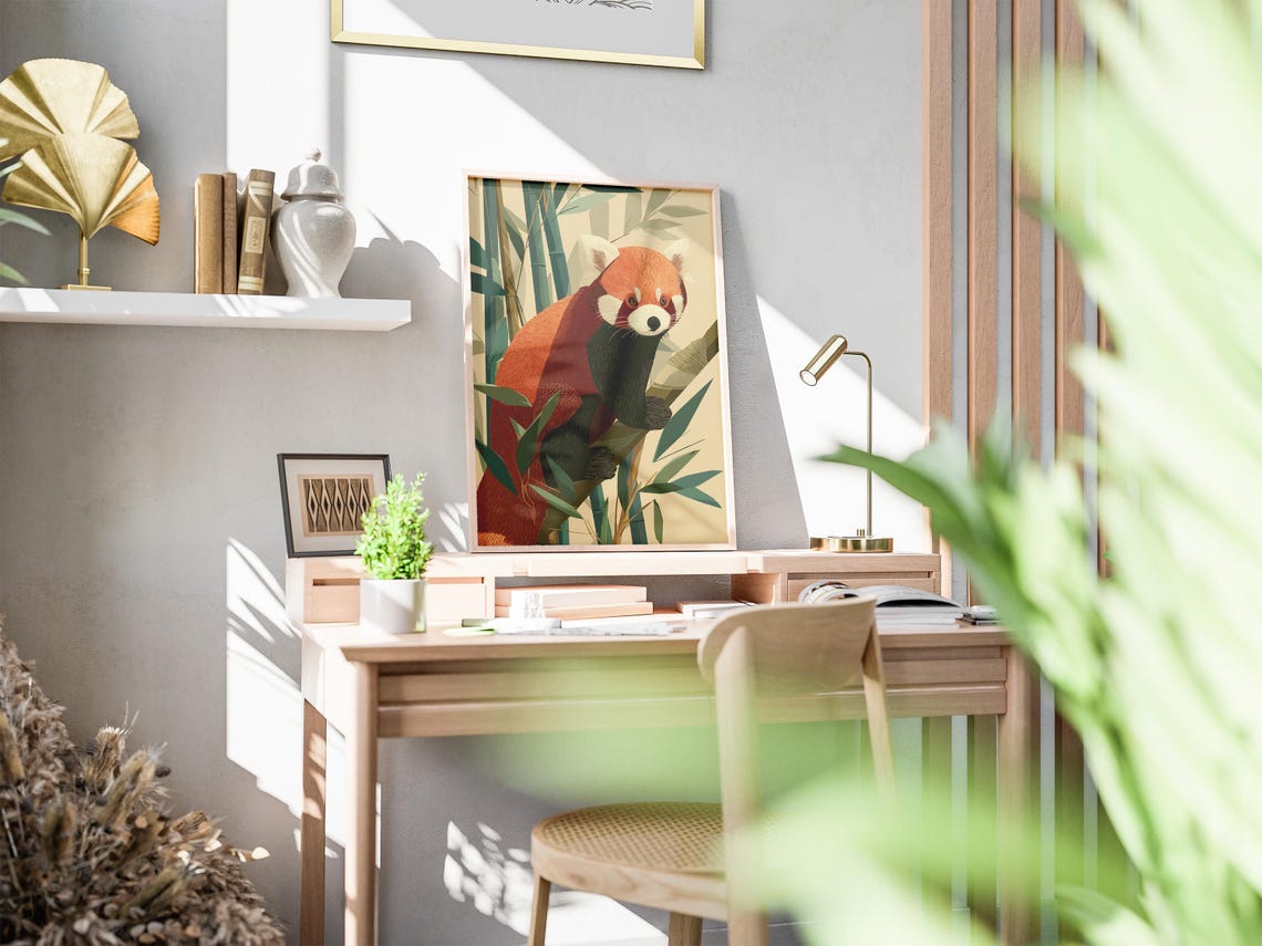 Red Panda Climbing Through Bamboo Forest Cute Wildlife Poster - Image 2