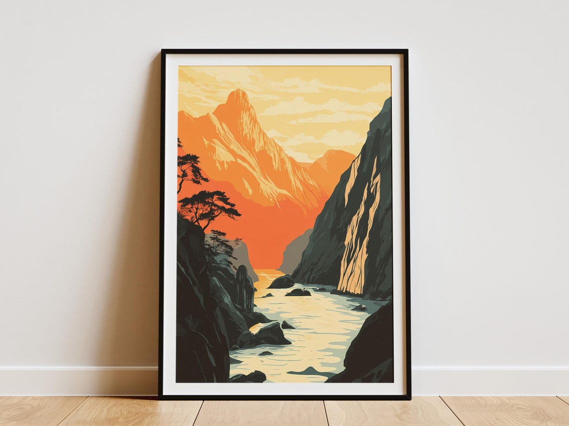 Tiger Leaping Gorge China Sunset Orange Mountain Landscape Poster