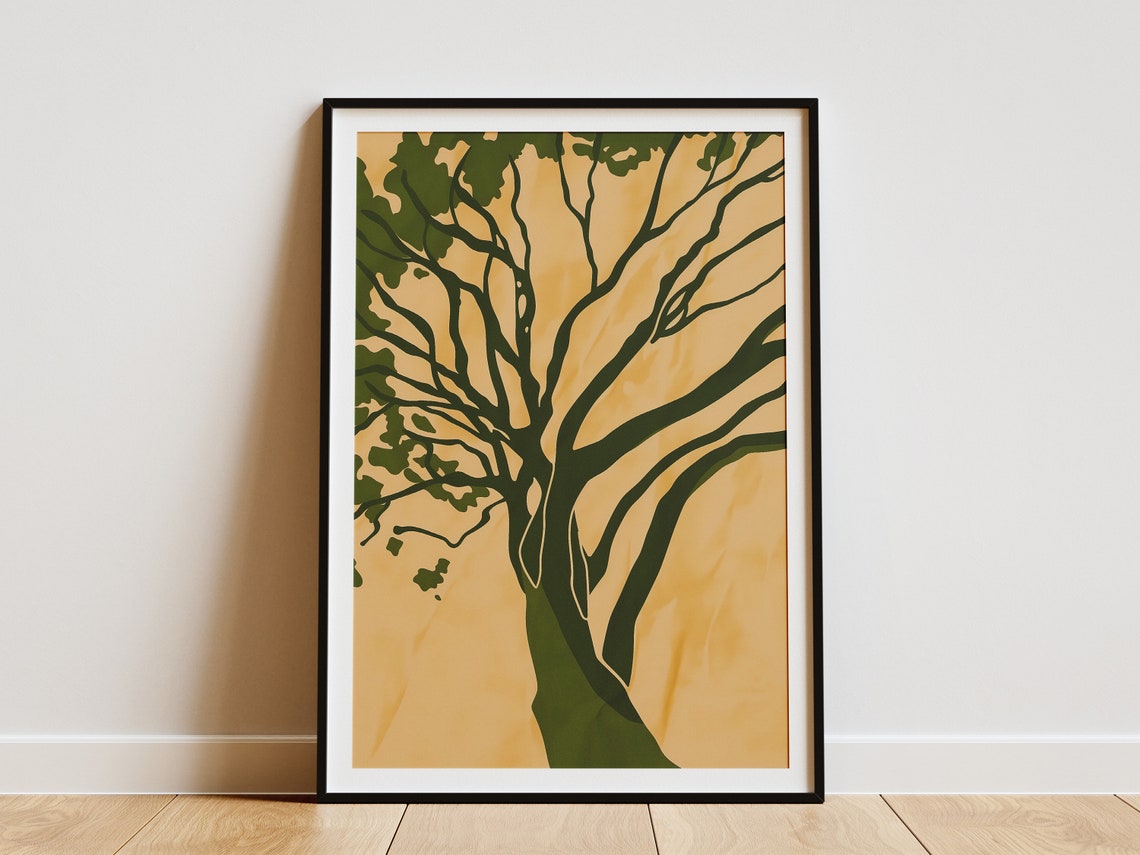 Minimalist Tree Botanical Green Branches Warm Peach Art Print