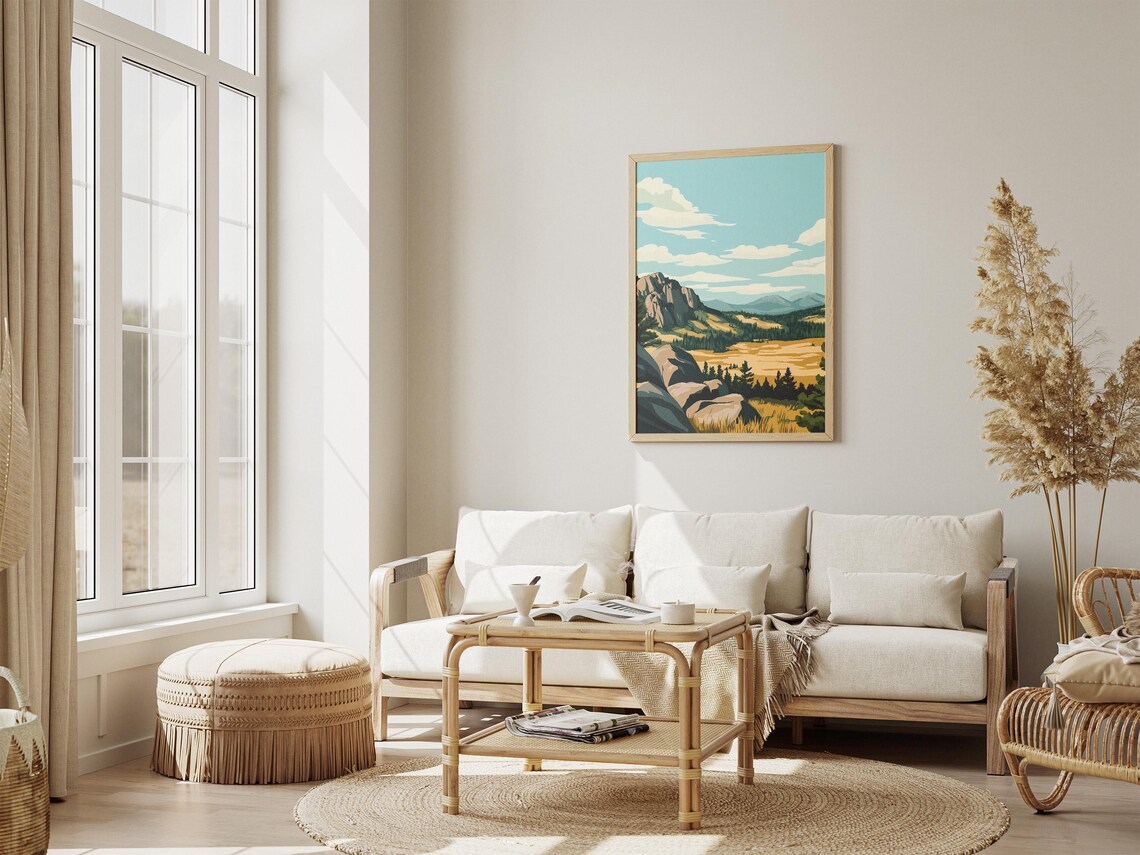 Ubsunur Hollow Mongolia Golden Steppe Rocky Outcrop View Poster - Image 4