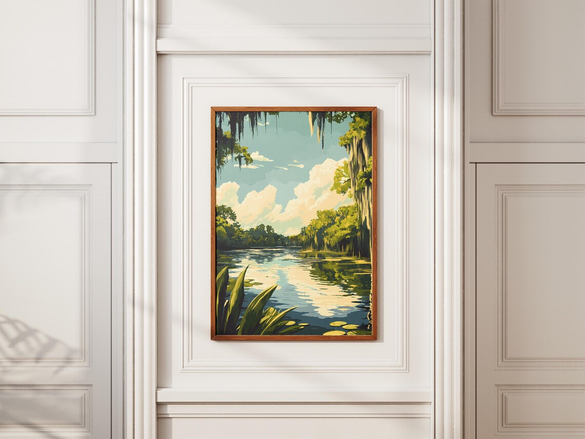 Louisiana Bayou Swamp With Spanish Moss Vintage Travel Poster - Image 2