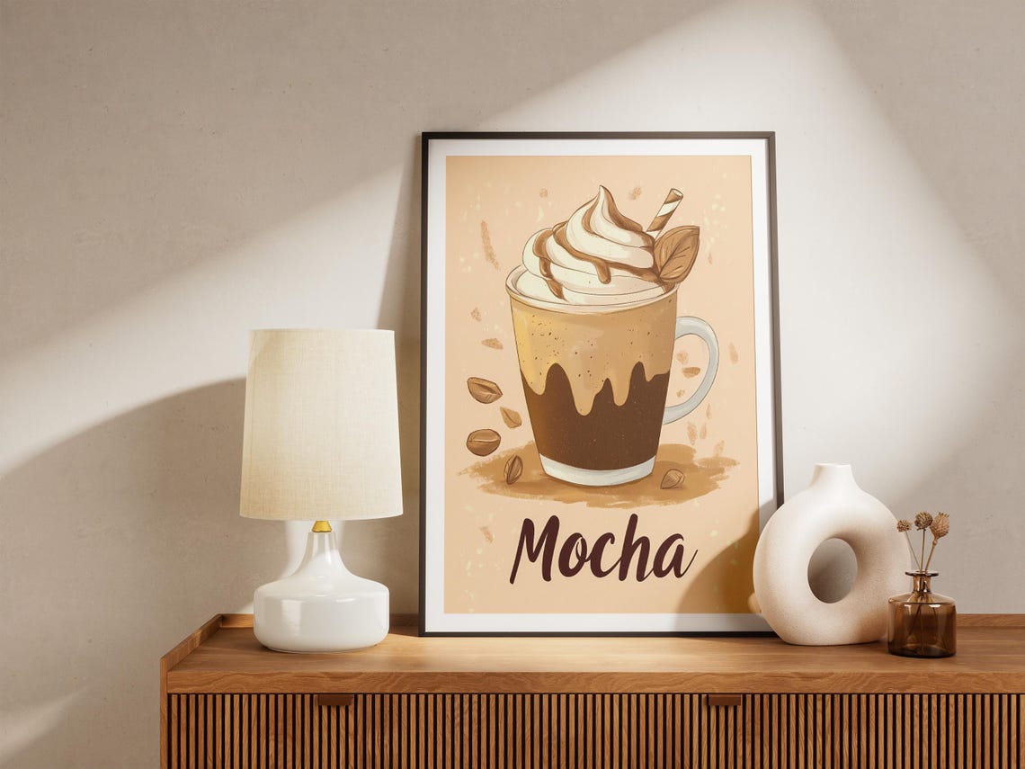 Mocha Chocolate Whipped Cream Coffee Mug Cafe Illustration Poster - Image 5