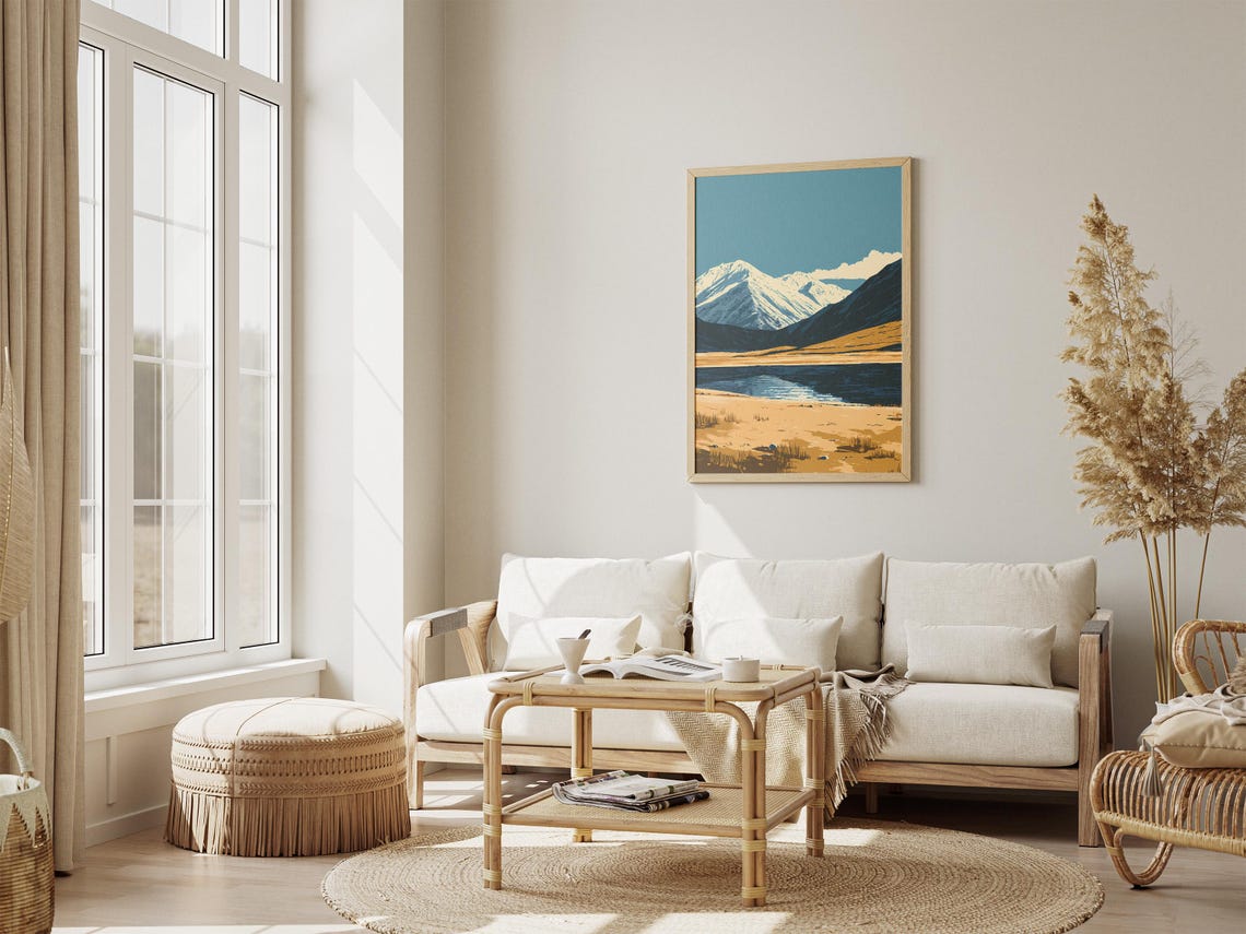 Mongolia Lake Snowy Mountain Peaks Golden Steppe Landscape Poster - Image 4