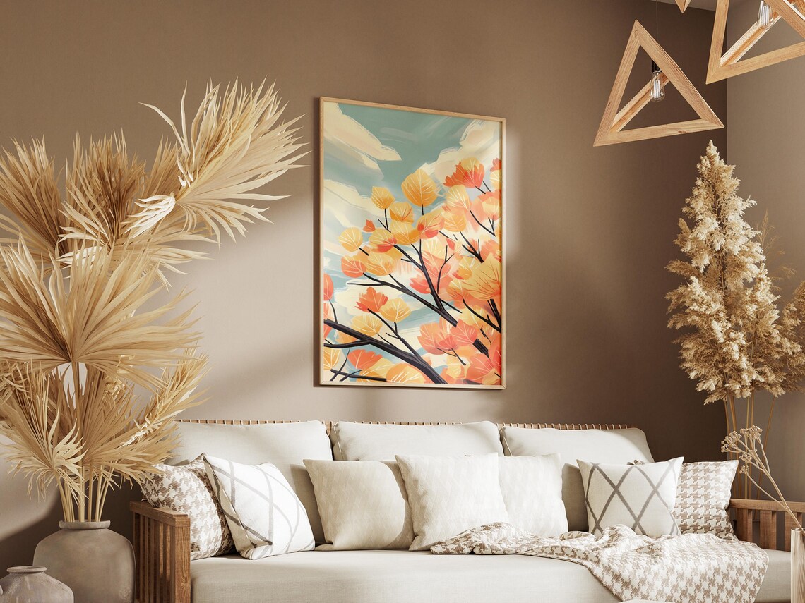 Golden Autumn Leaves Against A Blue Sky Minimalist Botanical Poster - Image 3