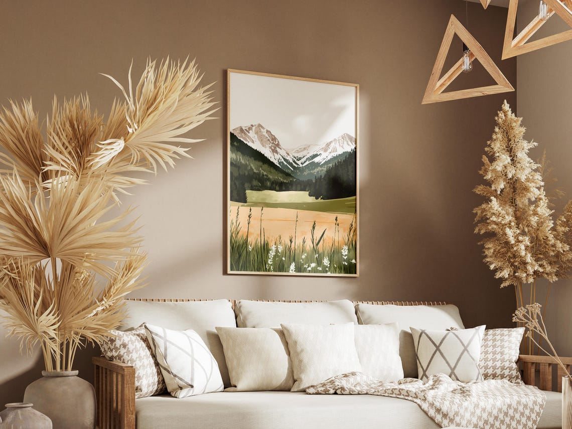 Snow-Capped Mountain Valley Lake With Wildflower Foreground Poster - Image 3