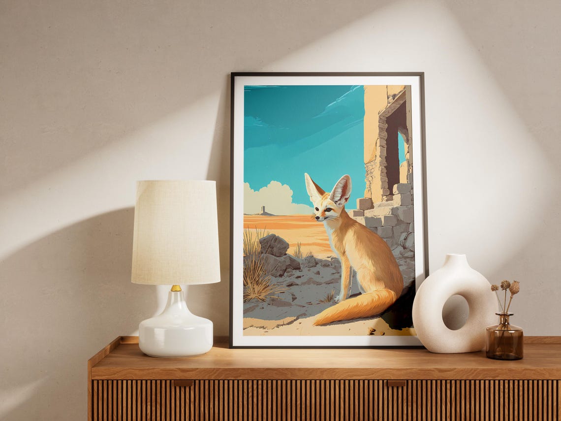 Fennec Fox Desert Art Print Ancient Ruin Wildlife Illustration Poster Minimalist Animal Wall Decor Unique Travel Gift - Image 4