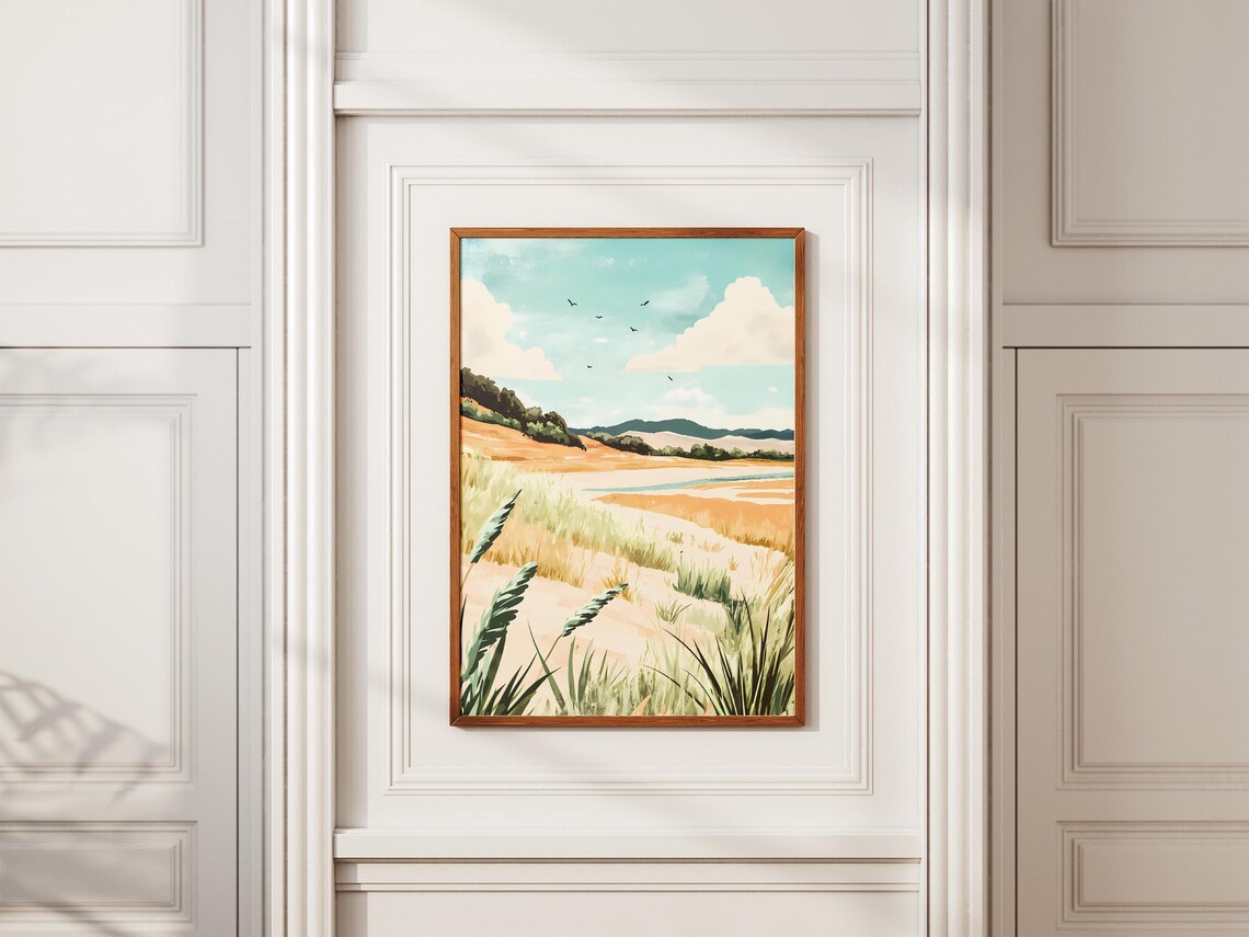 Peaceful Coastal Sand Dunes Beach Grass Watercolor Landscape Poster - Image 2