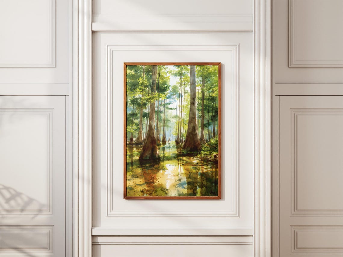 Congaree Swamp Cypress Trees Watercolor Forest Landscape Poster - Image 2