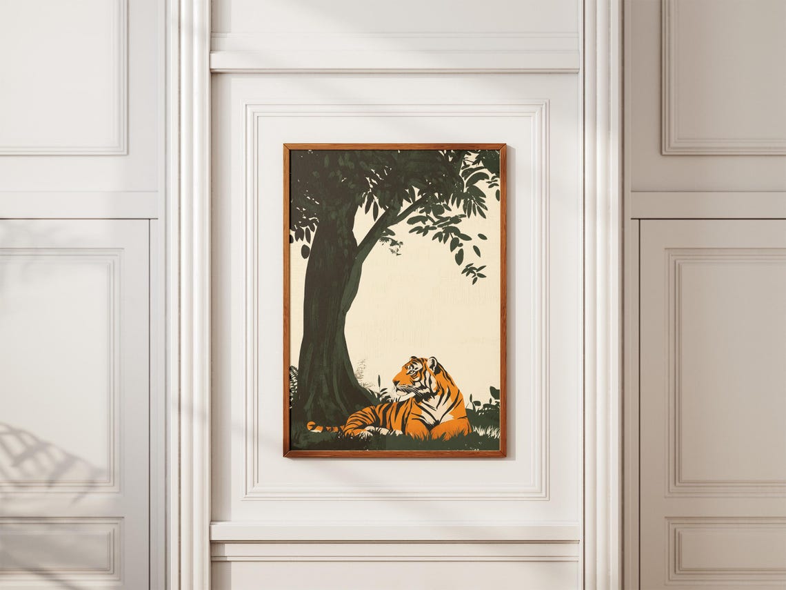 Tiger Resting Under Tree Minimalist Jungle Wildlife Nature Poster - Image 2