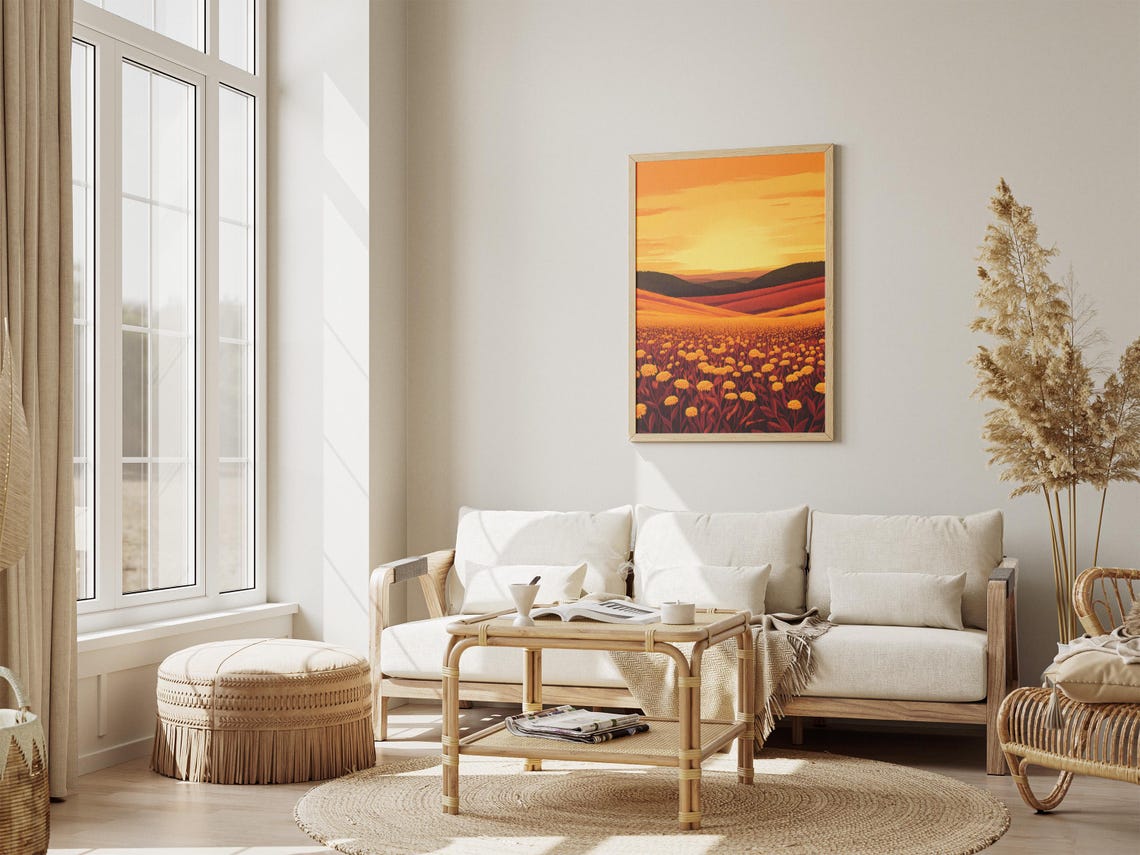 Fiery Orange Prairie Sunset Red Flower Field Dramatic Poster - Image 4